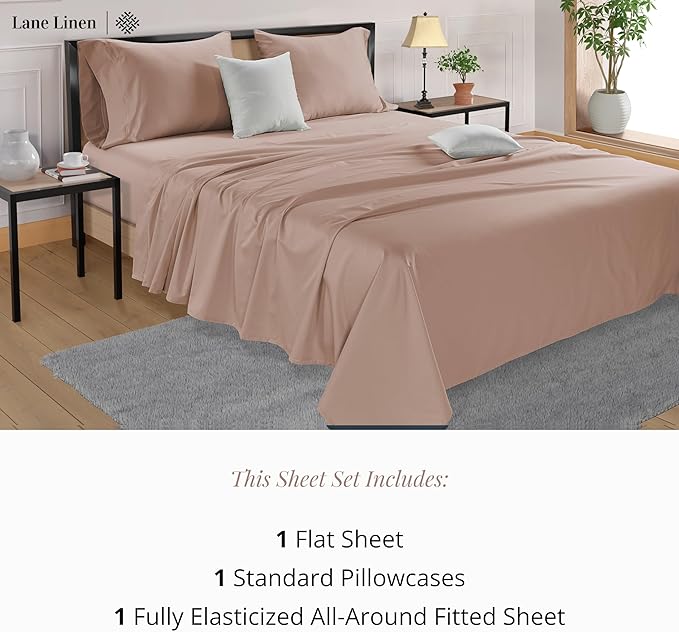 LANE LINEN 100% Cotton 600 TC Twin XL Bed Sheets Set, Machine Wash Fully Elasticized Twin XL Sheet Sets, Luxury Hotel Like Thick Bedding Sheet & Pillowcases, Sateen Weave- Dusty Rose