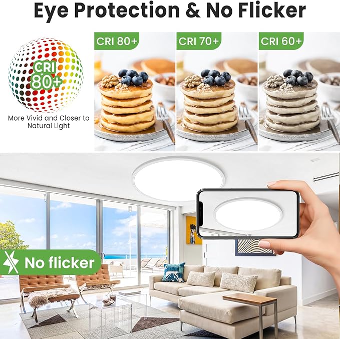 zemty 2Pack 20 inch LED Flush Mount Ceiling Light, 50W 5000lm Large Light Fixture, 3 Color Temperature in One 3000k 4500k 6000K Round Modern Ceiling Lamp for Bedroom Kitchen Dining Room (White)