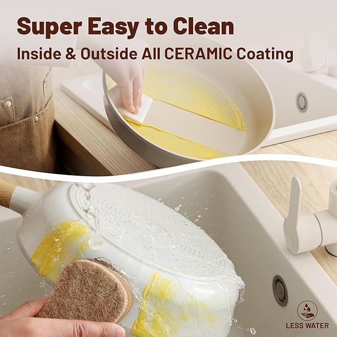 SENSARTE Ceramic Nonstick Cookware Set Non-toxic Healthy Pots and Pans Set Ceramic Coated Kithchen Cooking Set, Free of Intentionally Added PFAS/PTFE, Dishwasher&Oven Safe, Induction Compatible, 15pcs