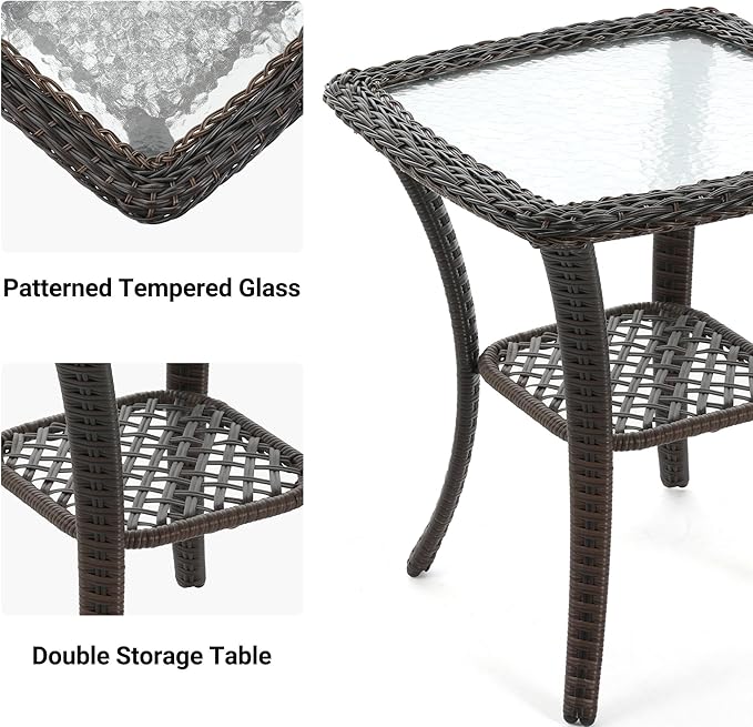 UDPATIO 3 Pieces Patio Furniture Set, Outdoor Swivel Rocker Patio Chairs Set of 2, All-Weather PE Wicker Glider Chairs with Thick Cushions and Glass Coffee Table，for Porch Deck Backyard Grey