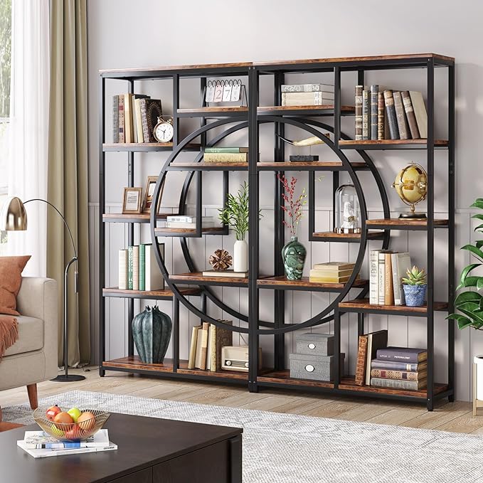 Tribesigns Bookshelf, Industrial 5 Tier Etagere Bookcase, Freestanding Tall Bookshelves Display Shelf Storage Organizer with 9-Open Storage Shelf for Living Room, Bedroom