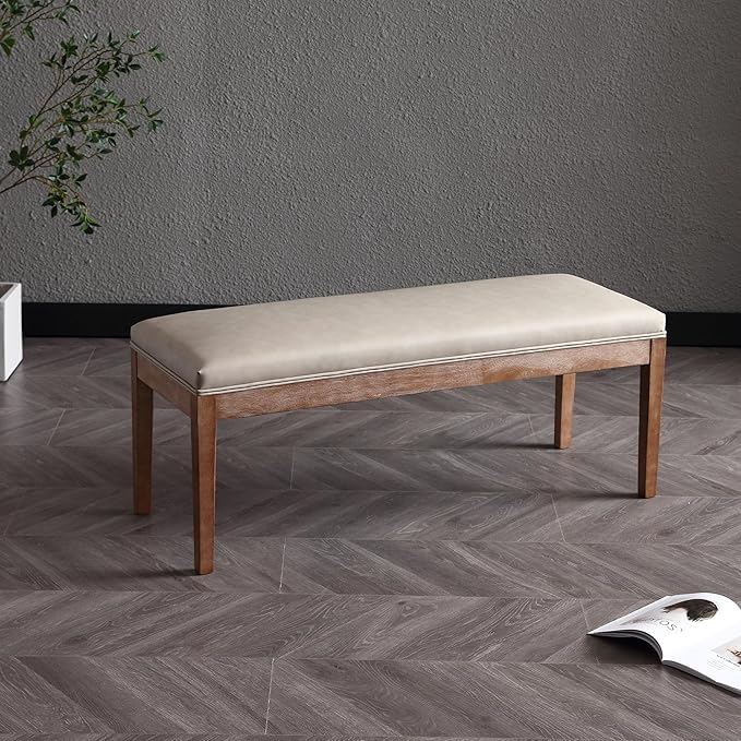 Upholstered Entryway Bench Modern Shoe Benches for Hallway Porch Bedroom Bench for End of Bed Dining Bench for Dining Table Dining Room Kitchen Window with Wood Legs, PU Leather, Grey