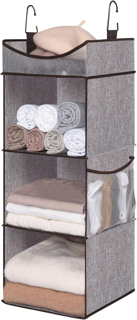 StorageWorks Hanging Closet Organizer, 3-Shelf Shelves with Top Shelf, 12" W x 12" D x 35 ¼"H, Mixing of Brown and Gray