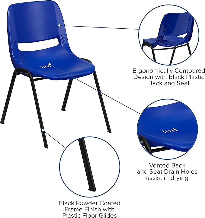 EMMA + OLIVER Blue Ergonomic Shell Student Stack Chair - Classroom Chair / Office Guest Chair
