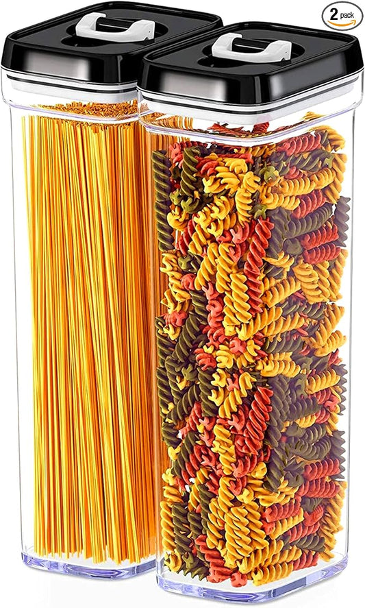 DWËLLZA KITCHEN Pasta Storage Containers for Pantry Airtight - 2 Pc Spaghetti Container Storage - Ideal for Spaghetti & Noodles, Kitchen Pantry Organization and Storage - Keeps Food Fresh & Dry