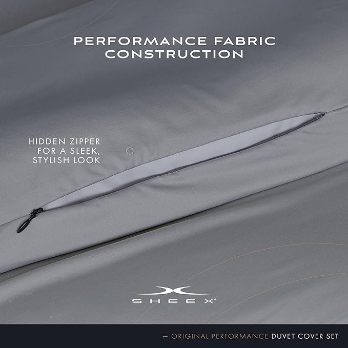 SHEEX Original Performance Cooling Duvet Cover Set, Lightweight Full/Queen Duvet Cover with 2 Standard Pillow Shams, Pearl Blue