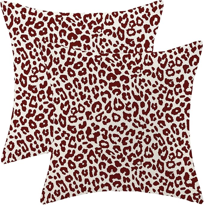 Leopard Print Pillow Covers 18x18 Pack of 2 Burgundy Red Animal Pattern Cheetah Decorative Throw Pillow Cover Outdoor Decor Boho Abstract Modern Pillowcase Farmhouse Cushion Case for Home Sofa
