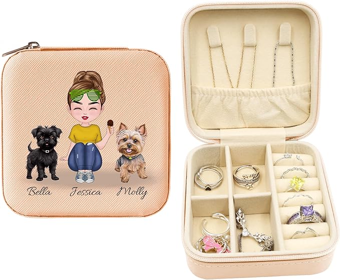 ODB Personalized Portable Travel Jewelry Box, Travel Essentials for Women, Mini Travel Jewelry Organizer, Customized Small Travel Jewelry Case With Initials, Gift for Girls, Teen, Woman (Dog Lover)