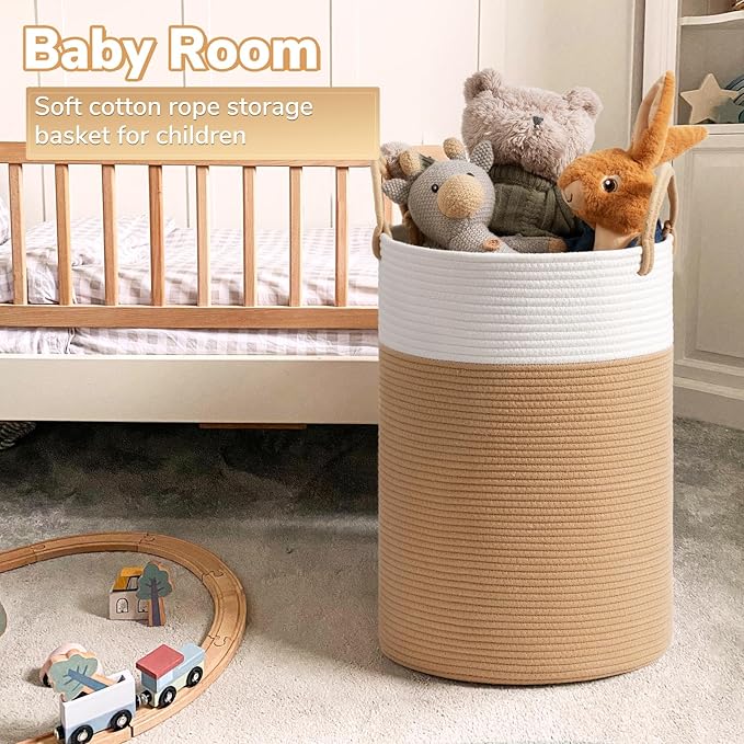 INDRESSME Large Laundry Hamper, 60L Clothes Laundry Basket, Nursery Hamper, Cotton Rope Hamper for Blankets, Hampers for Bedroom, 19.7 x 13.8 inches