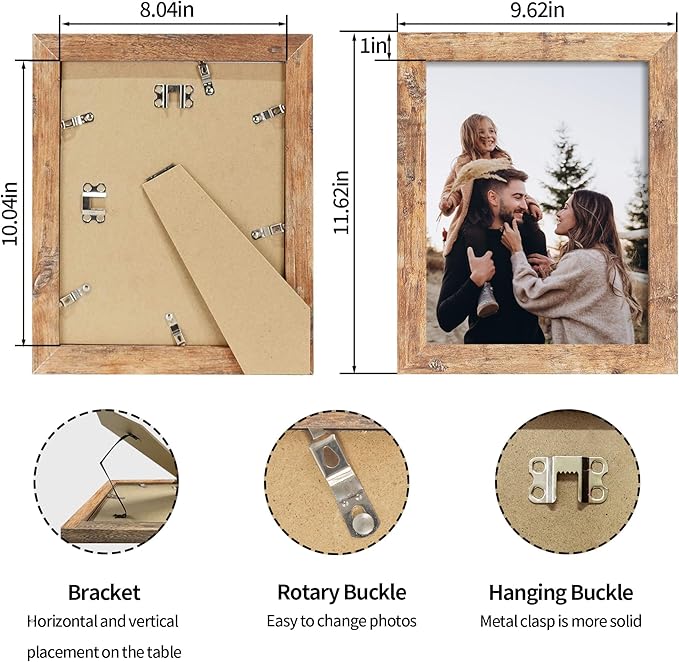 8x10 Picture Frame Set of 4, High Definition Real Glass 8 x 10 Photo Frames for Desktop Display and Wall Mounting (Distressed White+Smoke Gray+Rustic Brown+Black)