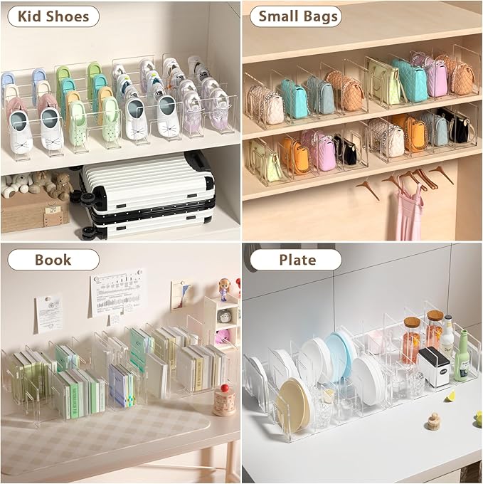 Acrylic Kids Shoe Rack - 4 Pack Clear Shoe Organizer for Toddlers & Children, Space-Saving Nursery Shoe Storage Shelf, Small Baby Shoes Display Rack for Closet/Entryway, for Desk File Book Organizer