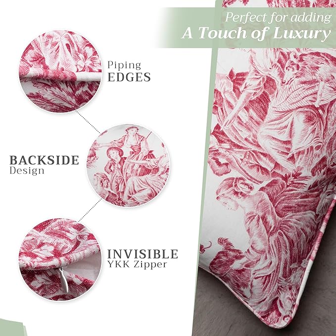 Maison d' Hermine Decorative Pillow Covers 20x20 Inch Square 100% Cotton Throw Pillow Covers with Invisible Zipper for Living Room Couch, Chair, Sofas, Bedroom, Home (The Miller - Red (White))