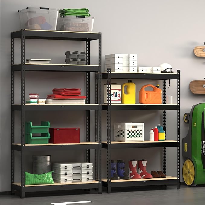 PrimeZone 4 Tier 36" W x 16" D x 55" H Storage Shelves - 4 Pack Adjustable Garage Storage Shelving, Heavy Duty Metal Storage Utility Rack Shelf Unit for Warehouse Pantry Closet Kitchen, Black