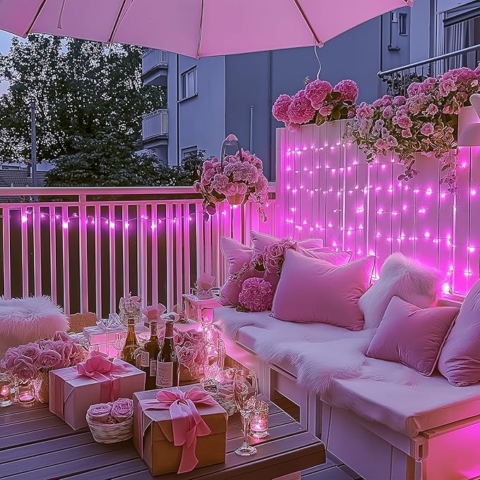 JMEXSUSS 500 LED Pink Room Lights, 8 Modes 163ft Waterproof Pink Christmas Lights Outdoor Plug in with Remote Control, Clear Wire String Light for Tree Outside Yard Wedding