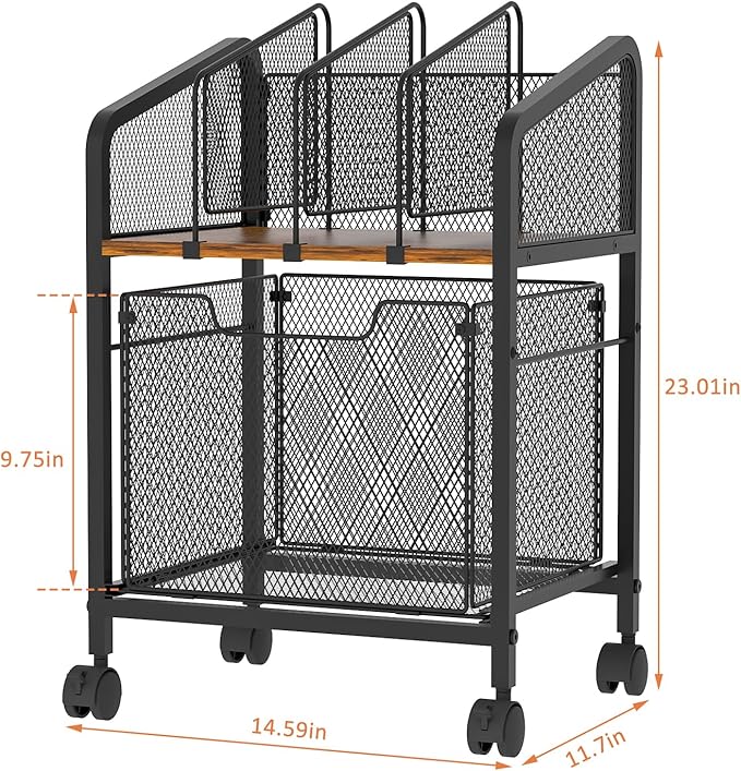 Rolling File Cabinet with Adjustable Dividers, Mobile Filing Cabinet with Storage Drawer on Lockable Wheels, Hanging File Organizer Beside Under Desk for Office, Home（Patent Pending）