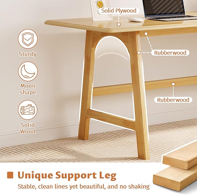 IOTXY Solid Wood Writing Table - 48" W x 24" D Minimalist Computer Desk for Home Office, Work, Study, Creativity, and PC Workstation, Oak