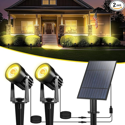 T-SUN Solar Spotlights 2W Outdoor LED Landscape Spot Light, 2-in-1 Waterproof Solar Powered Wall Lights Auto ON/Off with Dual Headlamp for Garden, Yard, Pathway(Warm White)