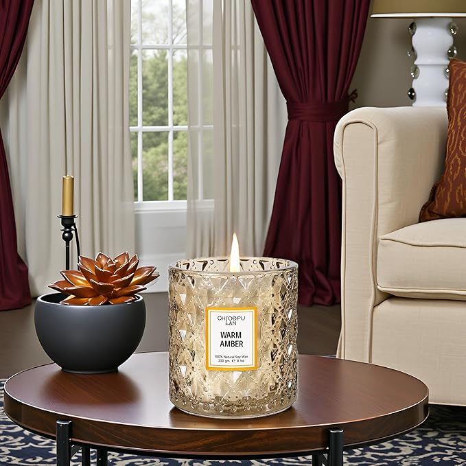 Chloefu LAN Amber Candles, Luxury Candle for Home Scented, Long Burning Time, Holiday Gifts, All Natural Soy Wax Decorative Candles, Scented Candle Gifts for Men&Women, 8.1oz