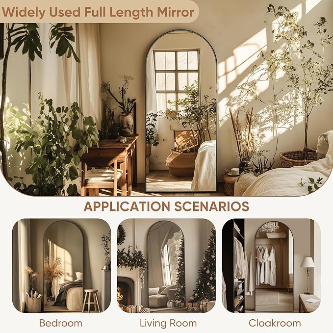 Full Length Mirror, 71"x28" Oversized Arched Mirror Large Standing Mirrors, Tall Mirrors Body Floor Mirror Hanging Mirrors for Bedroom Living Room Aluminum Frame, Black
