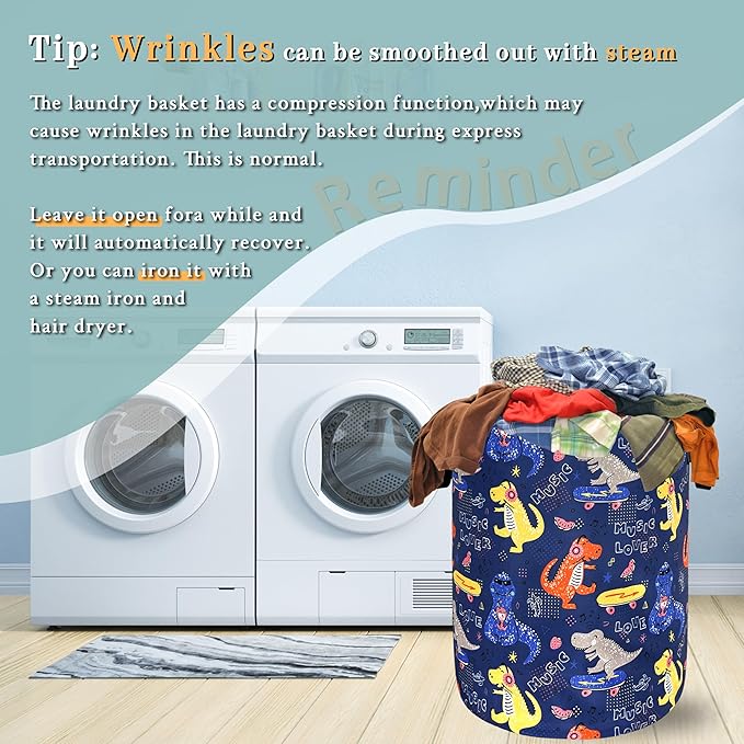 Funny Dinosaur Laundry Basket Foldable Oxford Cloth Colorful Laundry Hamper With Handle Portable Clothes Storage Basket 18.9 X 16.5 Inch Storage Bag For Laundry Room/Bathroom/Bedroom
