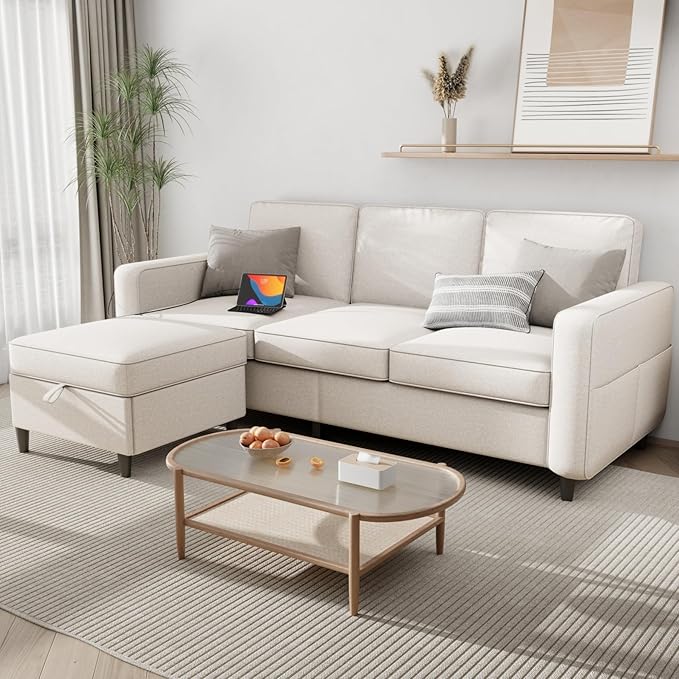 Sectional Couches for Living Room - Deep Seater Couch Living Room-Comfy L Shape Modular Sofa,with Storage Chaise-Washable Covers-Suitable for Living Rooms,Apartments,Rooms and Offices-Beige,USB