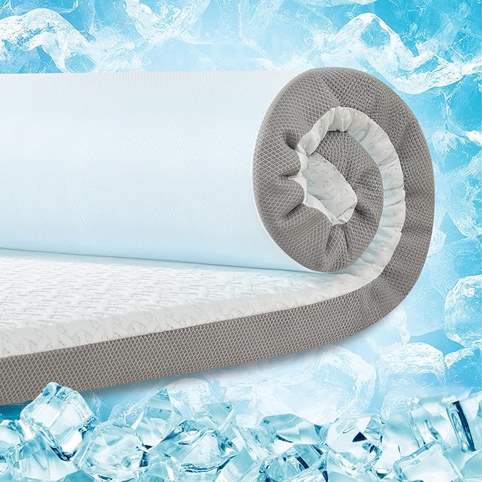3 Inch Cooling Mattress Topper Twin, Ice Silk with Gel-Infused 40D Memory Foam Mattress Topper with Removable Soft Cover, Pressure Relief & Non-Slip (White, Twin)