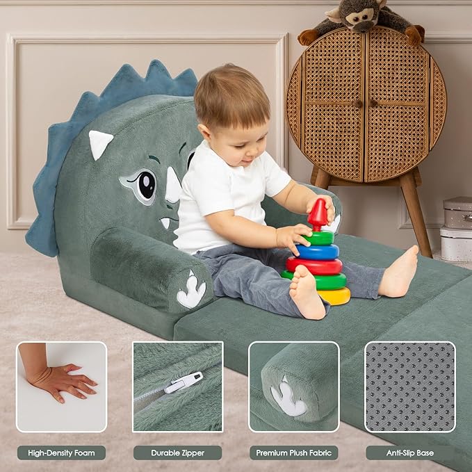 Kids Couch Comfy Foldable Kids Sofa to Lounger 2 in 1 Toddler Chair Plush Baby Sleeper Chair for Playing and Napping, Birthday Gifts for Boys and Girls