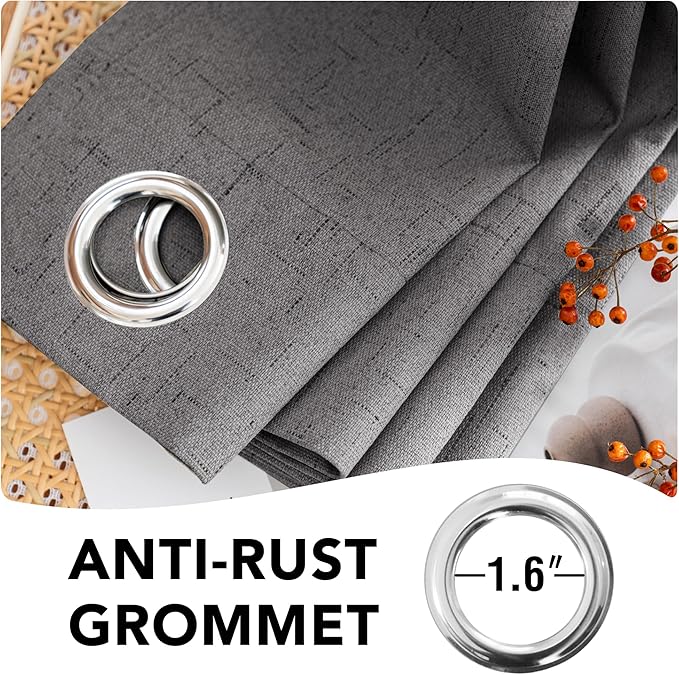 H.VERSAILTEX Linen Blackout Curtains Durable Thick Textured Linen Look 100% Blackout Patio Door Curtain Anti Rust Grommet Extra Wide Sliding Door Curtain Panel, W100 x L84 inch - Grey
