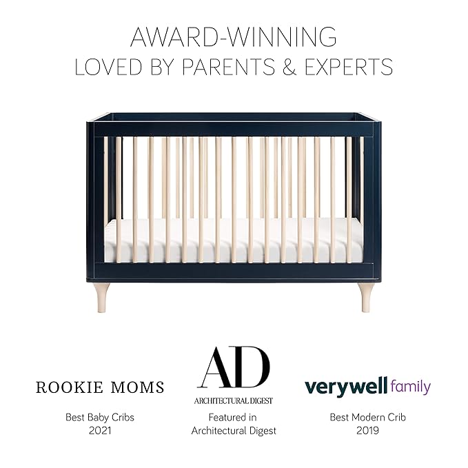 Babyletto Lolly 3-in-1 Convertible Crib with Toddler Bed Conversion Kit in Black and Washed Natural, Greenguard Gold Certified