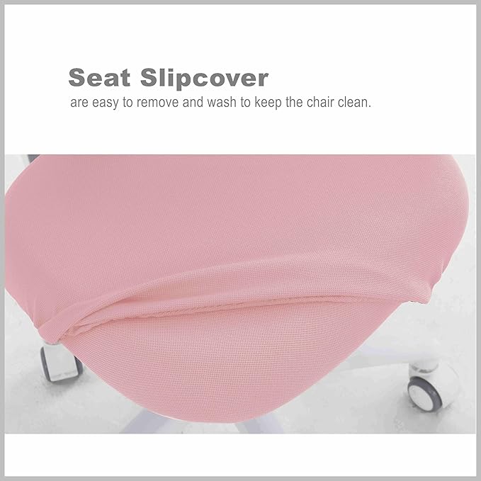 Kids Desk Chair, Boy's Girl's Child Children Study Office Computer Chair, Ergonomic Design, Adjustable Height and Seat Depth (Grey) (Peach Pink W/Armrests and Footrest)