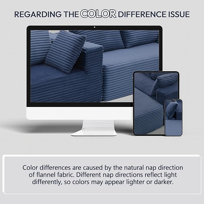 105" Cloud Sectional Couch with L-Shape Chaise,Modern Modular Sofa with Deep Seat, Fluffy Boneless Couches for Living Room Bedroom,No Assembly Required, Dark Blue (Plush Flannel Fabric)