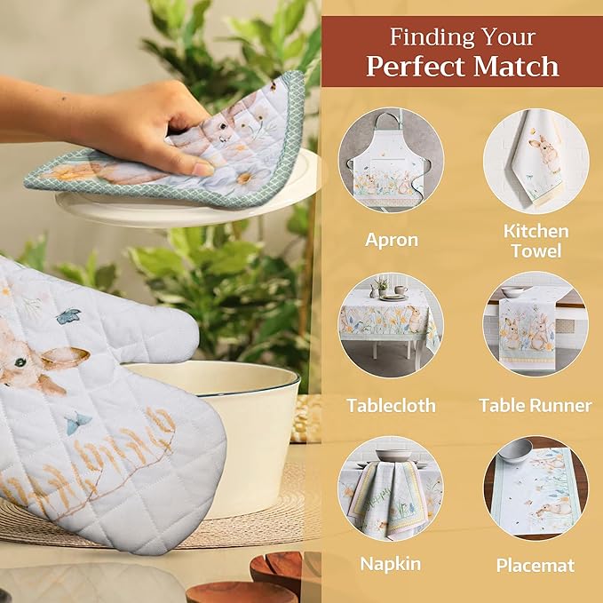 Maison d' Hermine Pot Holders 100% Cotton Heat Resistant Potholders 8" x 8" Hot Pads with Loop BBQ, Cooking, Baking, Grilling, Kitchen, Handling Hot Pans Spring/Summer (Pack of 1, Easter Dew)