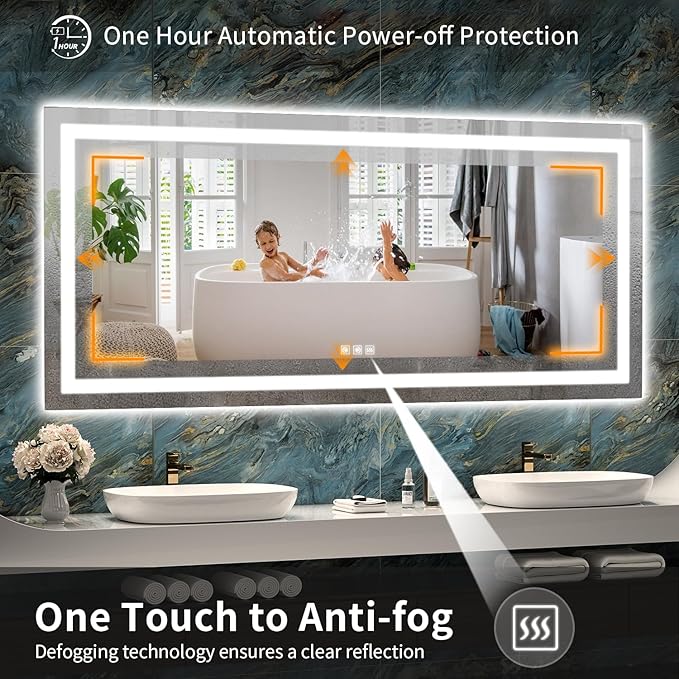 LED Mirror for Bathroom, 72x32 Inch Backlit + Front Lighted Bathroom Vanity Mirror with Lights, Double Light Strips, 3 Colors, Shatter-Proof, Anti-Fog and Brightness Memory