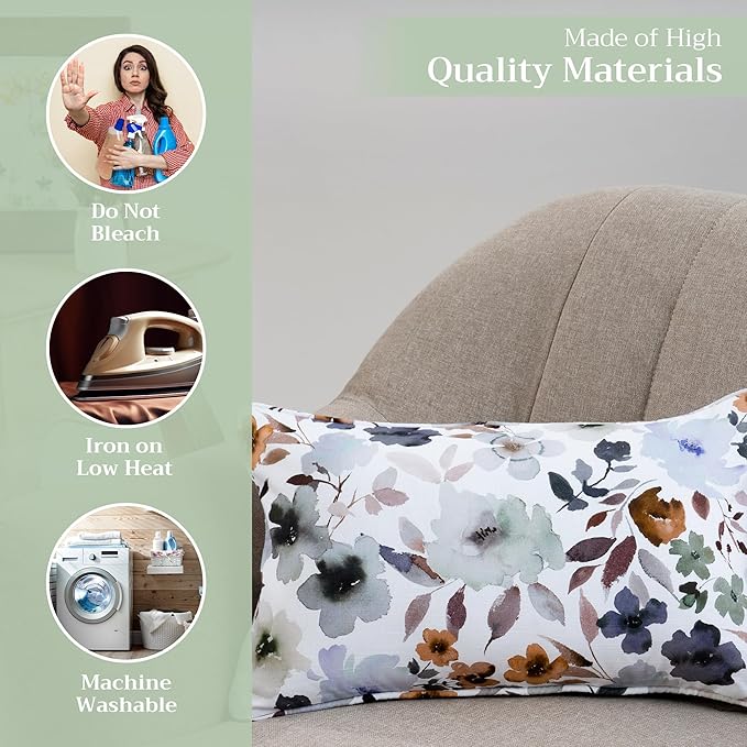 Maison d' Hermine Decorative Pillow Covers 12x20 Inch Rectangle 100% Cotton Throw Pillow Covers with Invisible Zipper Cushion Case for Living Room Couch, Chair, Sofas, Bedroom, Home (Blossom - Flora)