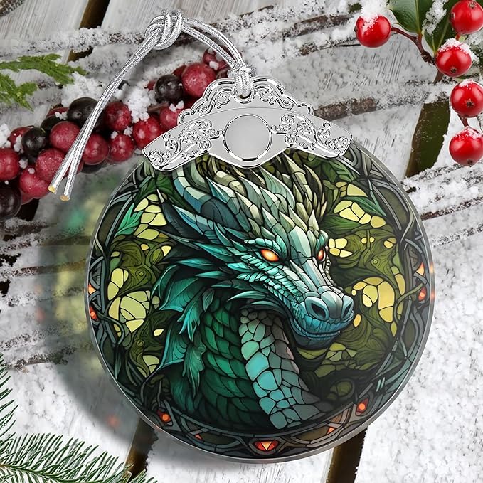 Awe-Inspiring Dragon Christmas Ornament - Stained Glass Hanging Decor for Tree, Gift Idea