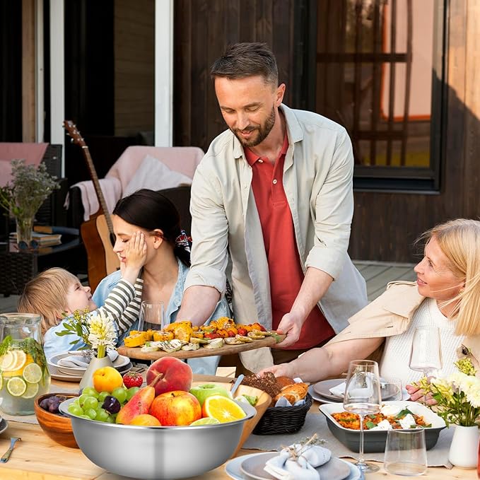 2 Pack 14 Quart Large Mixing Bowl Stainless Steel Oversized Serving Bowl, All Purpose Steel Bowl Metal Flat Bottom Bowl for Baking Cooking Meal Prep Marinating