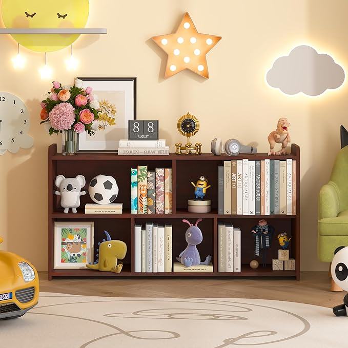 Book Shelf for Kids, 5 Cubes Storage Organizer Montessori Shelf, Wooden Kids Bookcase, Toy Storage Organizer for Children, Cherry Toddler Bookshelf Cube Shelf for Kid’s Room, Classroom