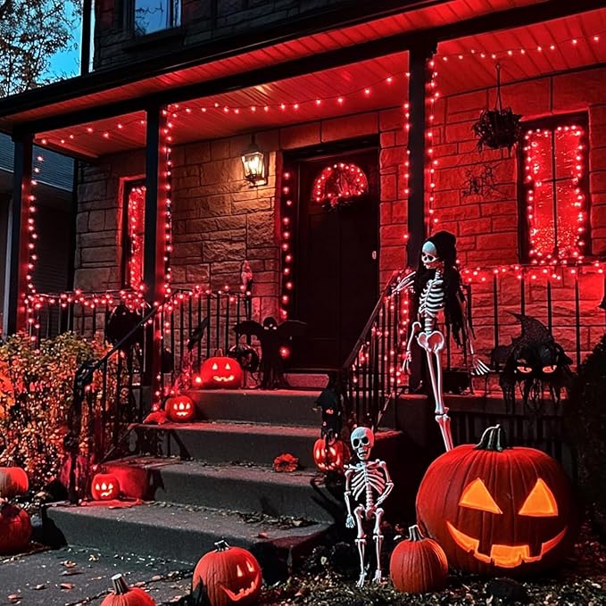 JMEXSUSS 400 LED Red Halloween String Lights Outdoor, 132ft Red String Lights Indoor Plug in with Remote, 8 Modes Christmas Light for Tree Room Fireplace Christmas Halloween Party Decor