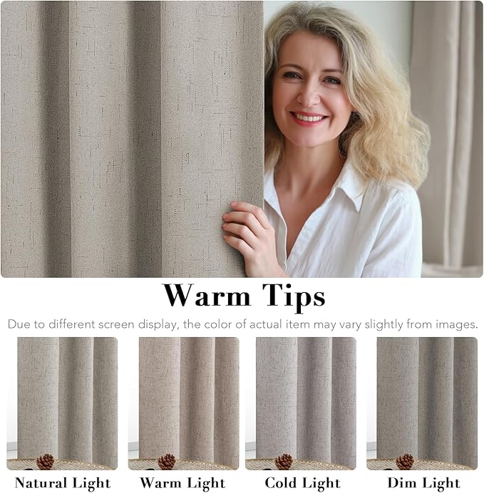 H.VERSAILTEX Primitive Linen Curtains 100% Blackout Curtain Drapes Burlap Fabric Curtains with White Thermal Insulated Liner, Grommet Top Drapes Living Room/Bedroom (2 Panels, 42 x 63 Inch, Stone)
