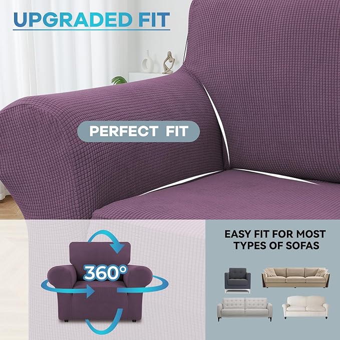 LURKA Stretch Chair Sofa Slipcovers 1 Piece Couch Covers for Sofa Furniture Protector Full Sofa Covers with Elastic Bottom for Kids and Dog (Small,Purple)