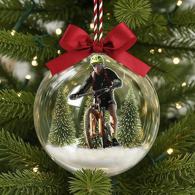 UrbanNEST Personalized Mountain Biking Snow Globe Ornament, Bicycle Ornaments for Christmas Tree, Mountain Bike Ornament, Bicycle Ornaments, Biker Girl Gifts, Gifts for Cyclist, Xmas Decorations