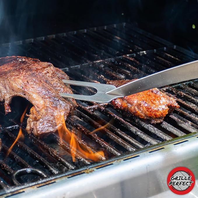 Grill Fork 24-inch Super Long for Grilling Barbecue Griddle and Fire Pit Extra Strong Curved Neck Premium Hardwood Handle Large Stainless Steel Tines for BBQ Outdoor Kitchen and Grilled Food