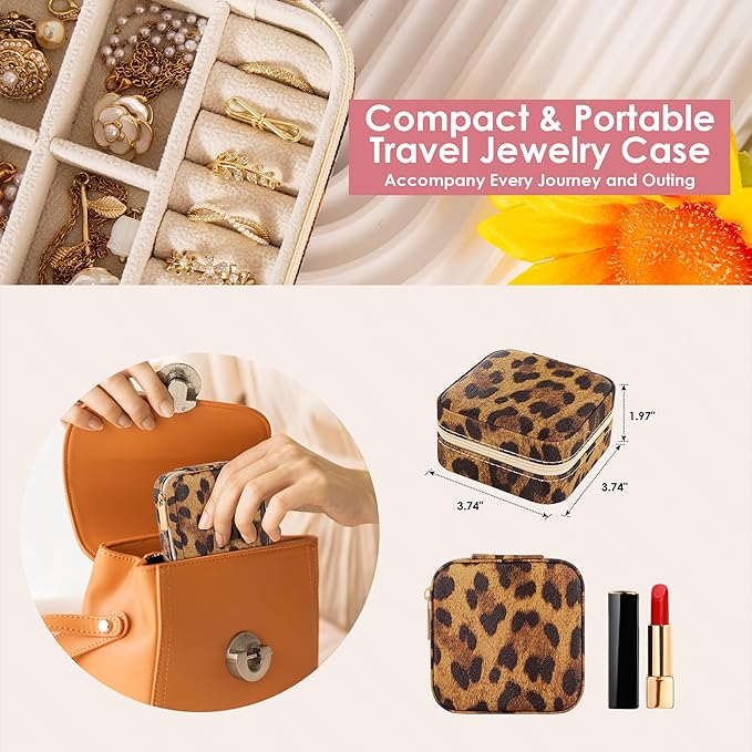 Leopard Print Jewelry Box, Cheetah Travel Jewelry Case for Women Girl, Animal Small Jewelry Organizer, Birthday Graduation Gift