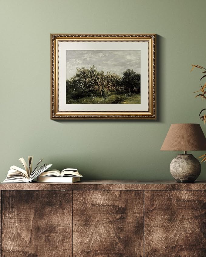 VIYYIEA Gold Framed Wall Art Canvas Print Home Decor Fruit trees Vintage Oil Painting Prints Modern Blossom Apple Tree Pictures Botanical Landscape Farmhouse Wall Decor for Bedroom Bathroom 13x16in