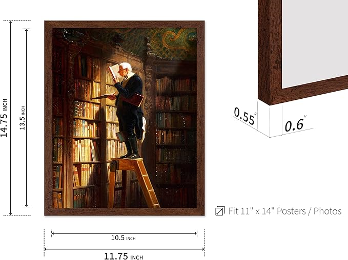 Poster Master Vintage The Bookworm Print - Retro Reading Book Print - Book Lover Art - Library Painting Wall Design - Librarian Art - Great Living Room or Office Wall Decor - 11x14 Brown Framed