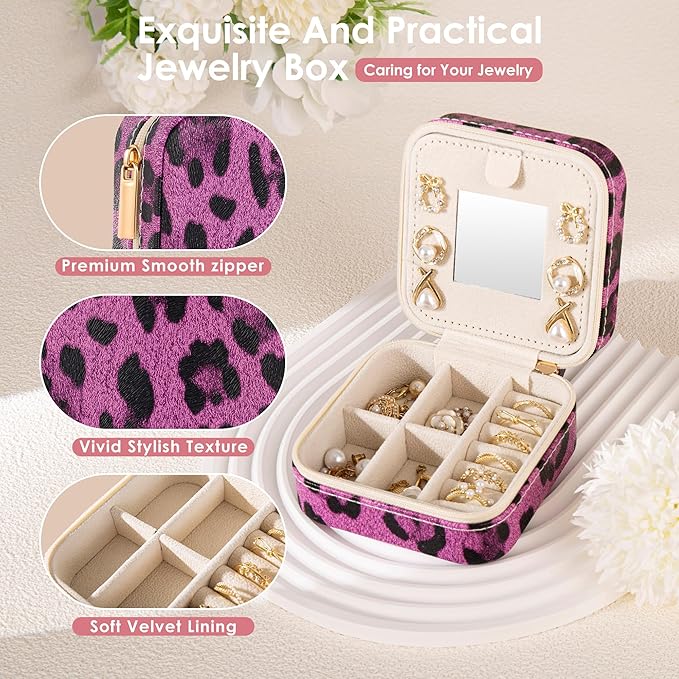 Leopard Print Jewelry Box, Cheetah Travel Jewelry Case for Women Girl, Animal Small Jewelry Organizer, Birthday Graduation Gift