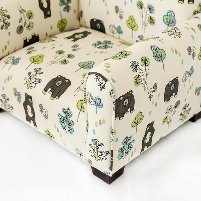 Toddler Personalized Armchair, Kids Upholstered Rocking Chair with Personalization, Toddler Chair with Personalized Name, Comfy Child Armchair, (Bears & Trees Print, Legs)