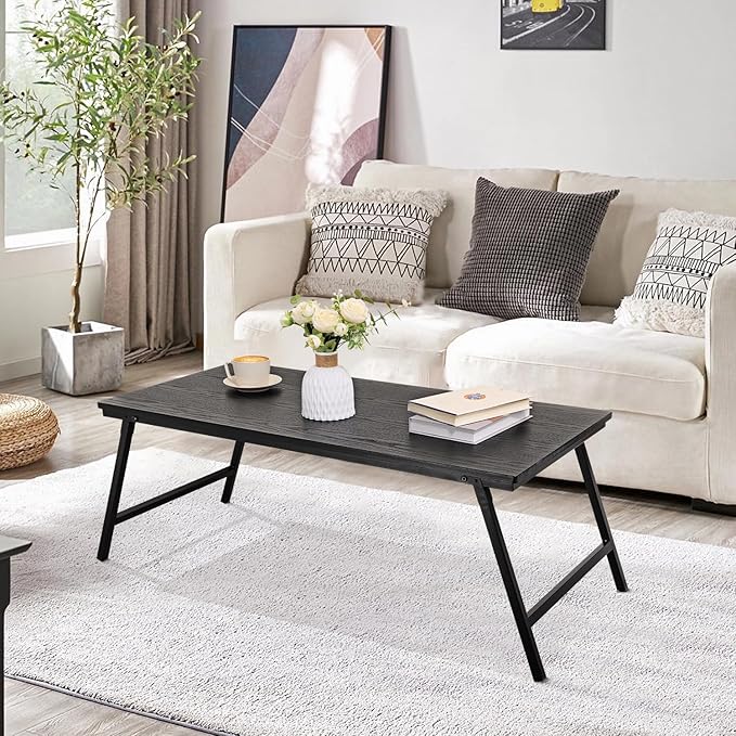 Black Wooden Coffee Tables for Living Room Folding Floor Table Desk for Sitting on The Floor Rectangular Portable Low Floor Desk for Small Spaces Apartments