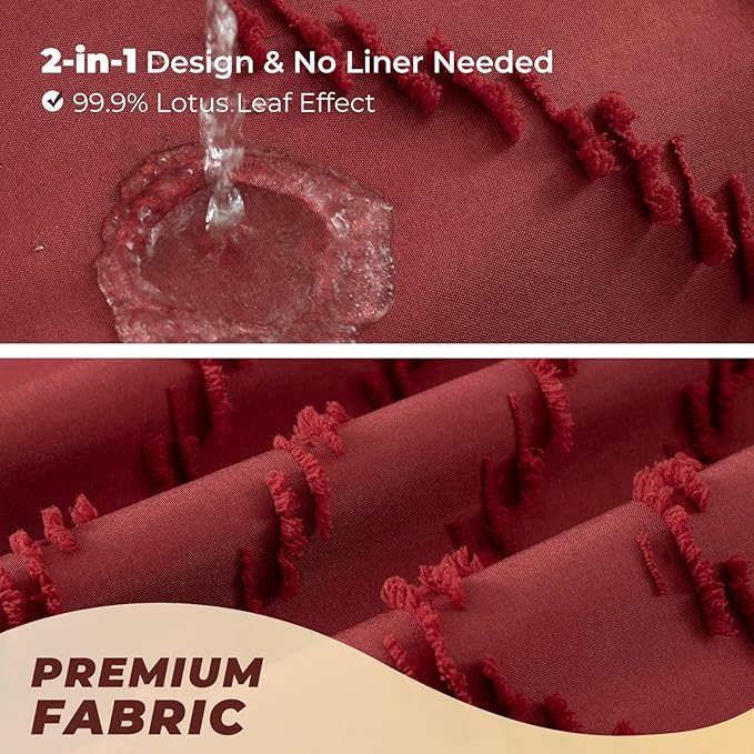 Burgundy Shower Curtain Boho Farmhouse Shower Curtain 72 x 72 Tufted Chevron Textured Minimalist Shower Curtains for Bathroom