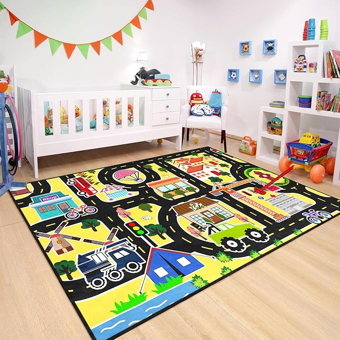 Road Map Carpet for Kids - Kids Rugs for Playroom Car Rugs for Boys Toy Play Mats for Floor City Rug Play Mat, 2. 5x4 Feet